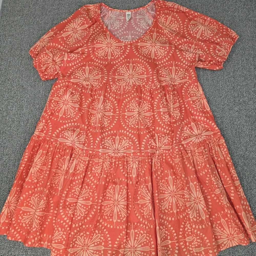 Uncle Frank Cotton Babydoll Dress Orange Boho Tiered Festival XL
